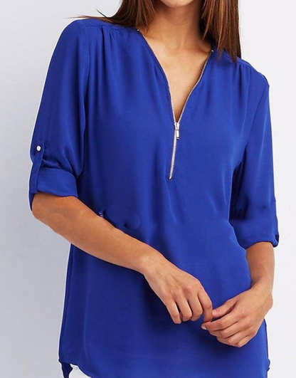 Large Size  Long Sleeve Loose V-neck Shirt